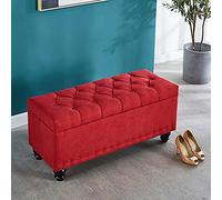 Panca ottomana rettangolare imbottita in lino, moderna, per soggiorno e ingresso, per riporre le scarpe, cambiare, colore: rosso, 78,7 x 40,6 x 45,7 cm