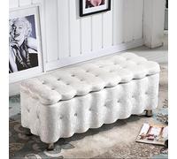 Panca ottomana trapuntata in velluto di lusso con bottoni di cristallo, poggiapiedi multifunzionale per riporre le scarpe, per camera da letto e ingresso (bianco, 80 x 40 x 40 cm)