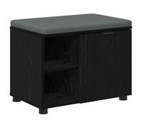 Panca per Ingresso con Cuscino Rovere Nero 60 x 38 x 46 cm | Legno ingegnerizzato,tessuto,2 ripiani,porta,piedini regolabili,portata 60 kg,peso 13,09 kg
