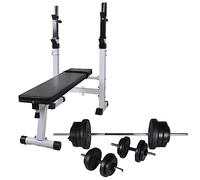 Panca per pesi con ripiano e set di manubri da 60,5 kg, panca regolabile per allenamento a casa, include bilanciere e manubri corti