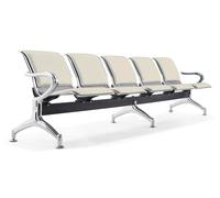 Panca per Sala Attesa 5 Posti da Ufficio con Cuscino in Acciaio e Similpelle Argento/Avorio