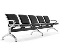 Panca per Sala Attesa 5 Posti da Ufficio con Cuscino in Acciaio e Similpelle Argento/Nero