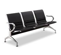 Panca per sala d'attesa a 3 posti, con braccioli, in pelle PU, per ufficio, ospedale, salone, barbiere