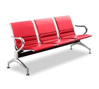 Panca per sala d'attesa a 3 posti, con braccioli, in pelle PU, per ufficio, ospedale, salone, barbiere