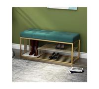 Panca per scarpe con cuscino in velluto e struttura dorata per l'organizzazione dell'ingresso