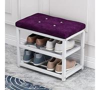 panca per scarpe, Con seduta imbottita, ripiano in metallo e 3 ripiani portaoggetti, struttura in acciaio robusto, supporta fino a 330 libbre, ideale for ingresso, corridoio, soggiorno(Flannel Purple,