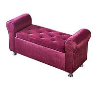 Panca per scarpe da ingresso in velluto con braccia, pouf moderno di lusso per soggiorno, colore rosa scuro, tappezzeria in velluto trapuntato, 100 x 40 x 40 x 40 cm
