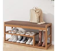 Panca per scarpe in bambù, a doppio strato, elegante, per soggiorno, camera da letto, corridoio, ingresso, colore marrone, design ecologico al 100%