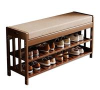 Panca per scarpe in bambù, robusta capacità di 80 kg, seduta con cuscino imbottito, altezza 44 cm, profondità 27 cm, perfetta per corridoio e esposizione di scarpe