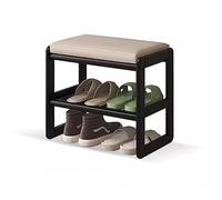Panca per scarpe in legno massello, sedile portaoggetti da ingresso, stile rustico a 3 livelli, poggiapiedi per scarpe, 45 x 30 x 42 cm, mobili da ingresso nero