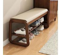 Panca per scarpe in noce massello con cuscino, scaffale a 2 ripiani per ingresso, camera da letto, soggiorno, balcone, elegante e funzionale per scarpe e accessori