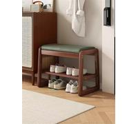 Panca per scarpe in pelle sintetica con cuscino, per camera da letto, soluzione per riporre oggetti, finitura noce, 50 x 34,5 x 41 cm, elegante poggiapiedi e scarpiera.