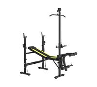 HOMCOM Panca Multifunzione Stazione Fitness con Schienale Regolabile su 3 Livelli, Supporto Gambe e Barra Superiore, 175x110x202cm, Nero