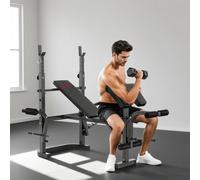 Panca pesi inclinata multifunzionale Sportnow, panca pesi con supporto per bilanciere regolabile, estensione delle gambe, ricciolo predicatore e farfalla, per allenamento a casa, palestra