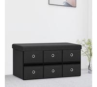 Panca pieghevole con vano portaoggetti nero, 76 x 38 x 38 cm, effetto lino, per corridoio e camera da letto, seduta comoda con 6 cassetti