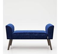 Panca PLAYBOY con rivestimento in velluto blu e piedi robusti in legno massiccio, panca con seduta imbottita in tessuto, sgabello, sgabello poggiapiedi, design retrò, stile club, per il corridoio o l'entrata