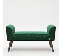 Panca PLAYBOY con rivestimento in velluto verde/petrolio e piedi robusti in legno massiccio, panca con seduta imbottita in tessuto, sgabello, sgabello poggiapiedi, design retrò, stile club, per il corridoio o l'entrata