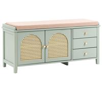 Panca porta scarpe con 3 cassetti e 2 ripiani legno MDF rattan PE verde menta Be