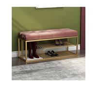 Panca porta scarpe con cuscino in velluto - ingresso a 3 livelli con rastrelliera imbottita e struttura in metallo dorato - elegante scarpiera da corridoio