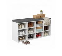 Panca Porta Scarpe Relaxdays, con Cuscino e 12 Scomparti, per Ingresso, Guardaroba, Bianco/Grigio