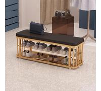 Panca portaoggetti a 2 ripiani per scarpe, mobili imbottiti per ingresso e soggiorno, struttura in metallo salvaspazio, soluzione elegante per corridoio per l'arredamento della casa