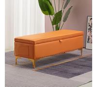 Panca portaoggetti arancione da 119,4 cm, con tasca laterale, poggiapiedi imbottito, sgabello per ingresso, camera da letto e soggiorno, coperchio con cerniera, elegante e rettangolare