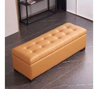 Panca portaoggetti arancione, seduta imbottita in pelle PU con accessori di sicurezza, poggiapiedi per soggiorno e camera da letto, lunghezza 100 cm