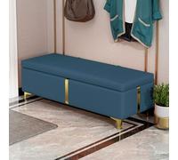 Panca portaoggetti blu navy con stile ottomano, 80 cm, in pelle sintetica, scarpiera per camera da letto e ingresso, ideale per nizzare lo spazio ai piedi del letto