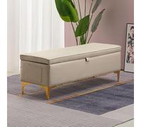 Panca portaoggetti da 119,4 cm con tasca laterale, poggiapiedi imbottito rettangolare, scarpiera da ingresso con coperchio a cerniera, versatile ottomana per soggiorno e camera da letto