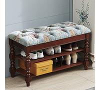 Panca portaoggetti imbottita in velluto rustico con ricamo a mano in legno massello, scarpiera, sgabello per cambiare le scarpe, per soggiorno, camera da letto - A 80x35x48 cm (31x14x19 poll