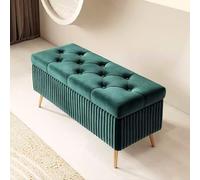 Panca portaoggetti imbottita verde scuro per ingresso, camera da letto o soggiorno, 100 cm, elegante e funzionale, con bottoni trapuntati
