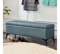 Panca portaoggetti moderna in ecopelle con vassoio pieghevole, seduta imbottita per ingresso e ottomana, perfetta per soggiorno e camera da letto, 61 x 40 x 45 cm, design elegante blu funzionale