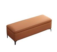 Panca portaoggetti moderna in pelle, rettangolare per ingresso con ampio spazio di archiviazione, coperchio incernierato sicuro, gambe in metallo, elegante arancione, 90 cm, perfetta per la casa