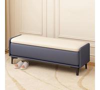 Panca portaoggetti moderna per soggiorno, con cuscino, multifunzionale, per ingresso, per scarpe e seduti alla finestra, elegante panca da ingresso (beige/blu, 90 cm)