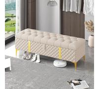 Panca Portaoggetti Ottomana, Panca Portaoggetti Di Lusso, Panca All'estremità Del Letto, Panca Imbottita In Pelle Con Contenitore, Panca Portaoggetti Per Ca(Size:120x40x45cm(47x16x18inch),Color:Beige)