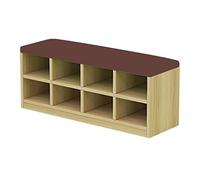 Panca portaoggetti per asilo nido di grande capacità, scarpiera e centro attività al chiuso, barriera di sicurezza, divano imbottito, facile da pulire, marrone, 100 x 30 x 40 cm