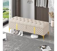 Panca portaoggetti per camera da letto, cassettiera moderna imbottita in pelle beige con contenitore, lussuosa panca per spazi abitativi organizzati