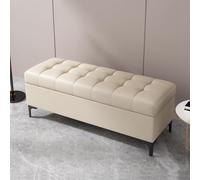 Panca Portaoggetti per Camera da Letto Pouf Lungo con Contenitore Panca Ottomana Portaoggetti in Ecopelle estremità Extra Lunga della Panca da Letto Pouf in Ecopell, Beige, 120x40x45cm/47x17x15in