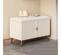 Panca portaoggetti per ingresso con seduta imbottita, scarpiera a 4 ante, con ripiani regolabili, organizer per scarpe (61 x 30,5 x 50,8 cm, oro)