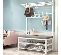 Panca portaoggetti per ingresso e corridoio, con scarpiera a 3 ripiani, 10 ganci, appendiabiti in metallo, per ingresso, colore nero, 100 x 30 x 170 cm, perfetta per l'arredamento dell'ingresso della