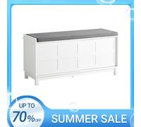 SoBuy FSR86-W panca portaoggetti con cuscino imbottito, piano basso, ingresso, scarpiera, con 2 ante WHITE