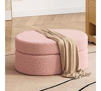 Panca portaoggetti Teddy Sherpa con seduta imbottita in bouclé, poggiapiedi ovale multifunzionale e contenitore per ingresso, per camera da letto e soggiorno (40 cm)