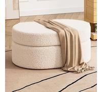 Panca portaoggetti Teddy Sherpa, ottomana ovale imbottita in bouclé, poggiapiedi multifunzionale e contenitore per la fine del letto, per camera da letto, soggiorno, ingresso, elegante soluzione di