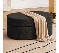 Panca portaoggetti Teddy Sherpa, poggiapiedi ovale imbottito in bouclé, contenitore multifunzionale per camera da letto e soggiorno, elegante seduta da ingresso da 70 cm
