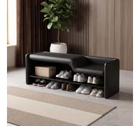 Panca Portascarpe a Doppia Altezza, Pouf Imbottito Contenitore per Ingresso | Panca in Pelle con Scarpiera Aperta, Seduta Multiuso per Ingresso, Camera e Soggiorno.(Black,80cm/31.5in)