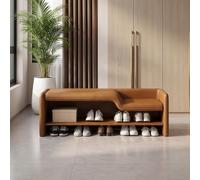 Panca Portascarpe a Doppia Altezza, Pouf Imbottito Contenitore per Ingresso | Panca in Pelle con Scarpiera Aperta, Seduta Multiuso per Ingresso, Camera e Soggiorno.(Orange,80cm/31.5in)