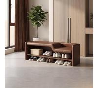 Panca Portascarpe a Doppia Altezza, Pouf Imbottito Contenitore per Ingresso | Panca in Pelle con Scarpiera Aperta, Seduta Multiuso per Ingresso, Camera e Soggiorno.(Brown,100cm/39.4in)