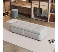 Panca portascarpe con contenitore in similpelle grigio chiaro, imbottita, con contenitore, per ingresso, con poggiapiedi, lunga 150 cm