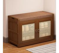 Panca portascarpe con cuscino, scarpiera e mobiletto in rattan, corridoio a 2 ante, elegante mobile d'ingresso per soggiorno, camera da letto e anticamera