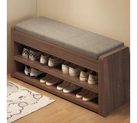 Panca Portascarpe Con Seduta Imbottita, Panca Portascarpe Imbottita in Tessuto Per Ingresso, Organizer Portascarpe A 2 Livelli, Per Ingresso, Porta, Camera Da Letto, Casa, Dormitorio,Marrone,80cm
